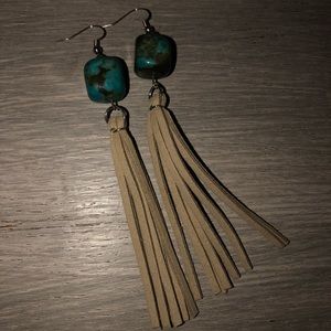 Fringe and turquoise earrings
